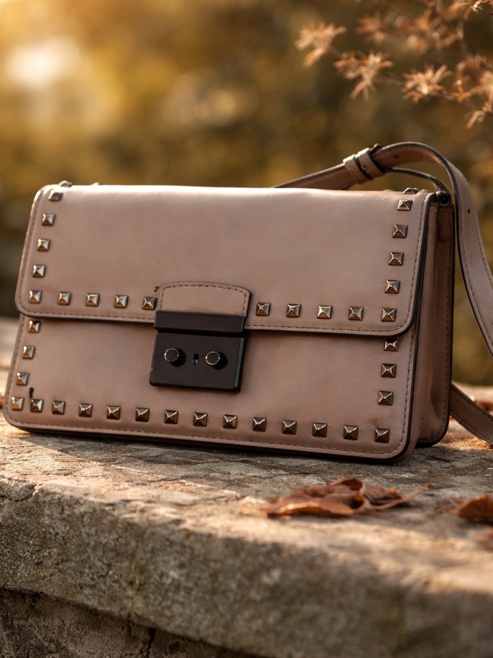 Michael Kors Taupe Studded Leather Crossbody